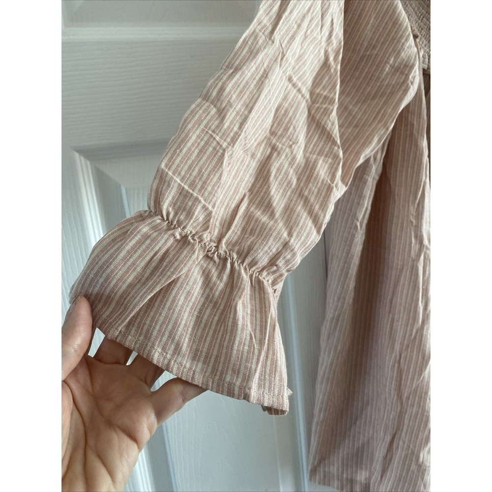 Hayden Los Angeles Smocked Peasant Blouse Womens 2XL Pink Striped Boho Cotton - Picture 3 of 6